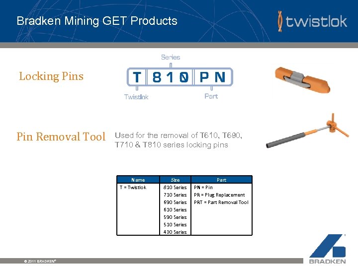 Bradken Mining GET Products Locking Pins Pin Removal Tool Used for the removal of