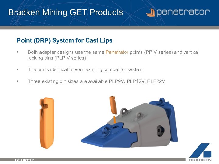 Bradken Mining GET Products Point (DRP) System for Cast Lips • Both adapter designs