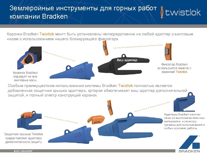 Землеройные инструменты для горных работ компании Bradken Коронки Bradken Twistlok монгт быть установлены непосредственно