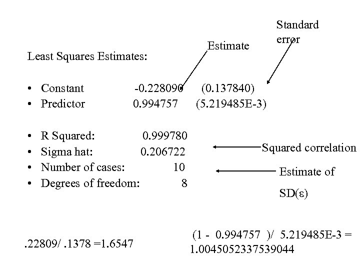 Least Squares Estimates: • Constant • Predictor • • -0. 228090 0. 994757 R