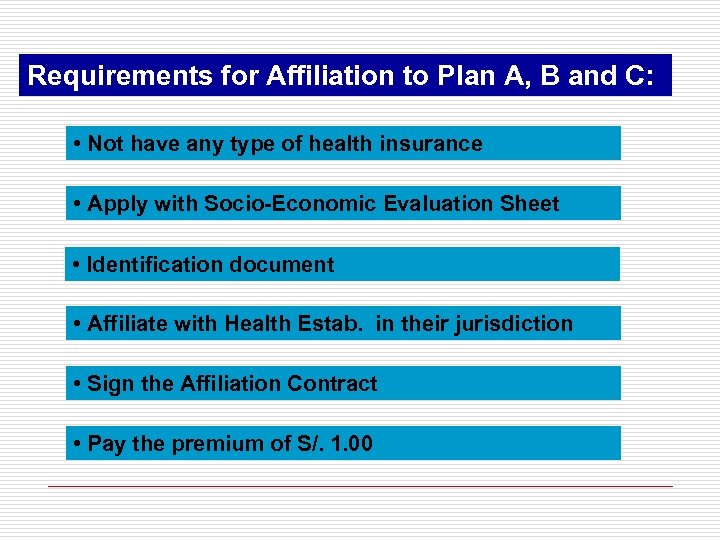 Requirements for Affiliation to Plan A, B and C: • Not have any type