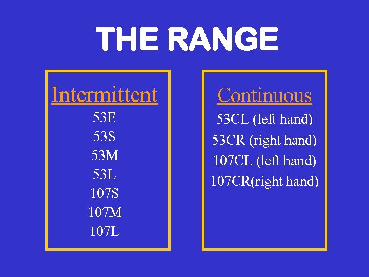 THE RANGE Intermittent Continuous 53 E 53 S 53 M 53 L 107 S