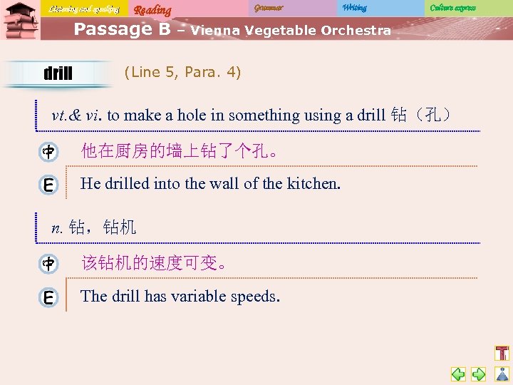 Listening and speaking Reading Passage B drill Grammar Writing Culture express – Vienna Vegetable