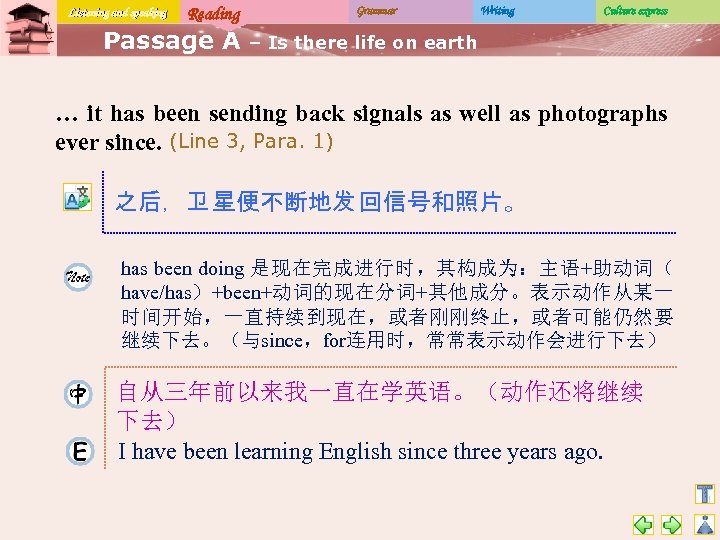 Listening and speaking Reading Passage A Grammar Writing Culture express – Is there life