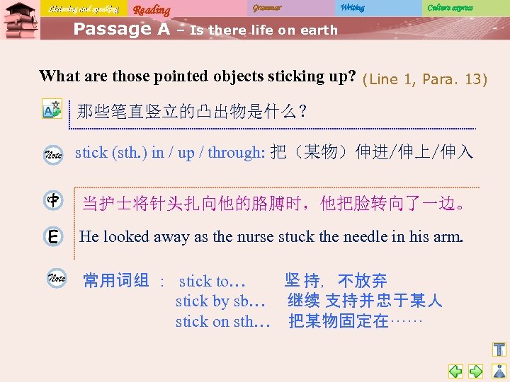 Listening and speaking Reading Passage A Grammar Writing Culture express – Is there life