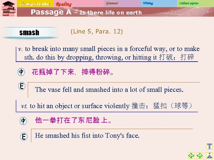Listening and speaking Reading Passage A smash Grammar Writing Culture express – Is there