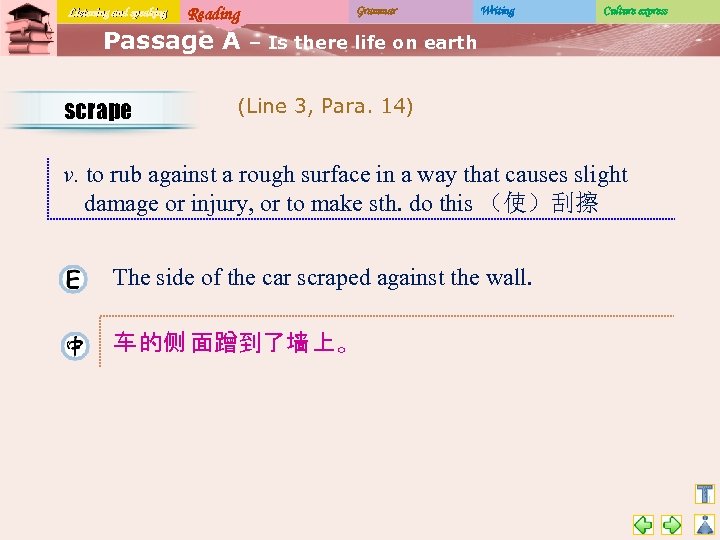 Listening and speaking Reading Passage A scrape Grammar Writing Culture express – Is there