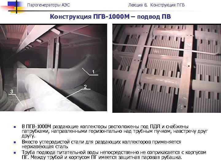 Парогенераторы АЭС Лекция 8. Конструкция ПГВ-1000 М – подвод ПВ n n n В