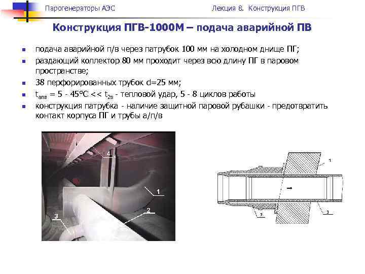 Парогенераторы АЭС Лекция 8. Конструкция ПГВ-1000 М – подача аварийной ПВ n n n