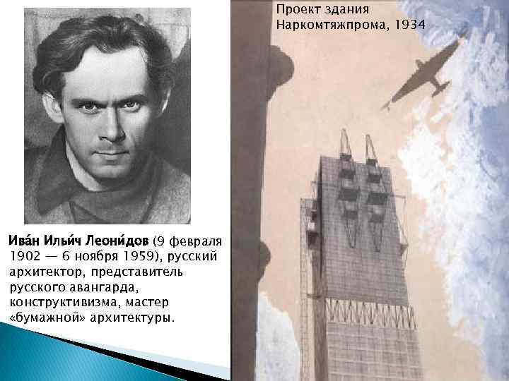 Проект здания Наркомтяжпрома, 1934 Ива н Ильи ч Леони дов (9 февраля 1902 —