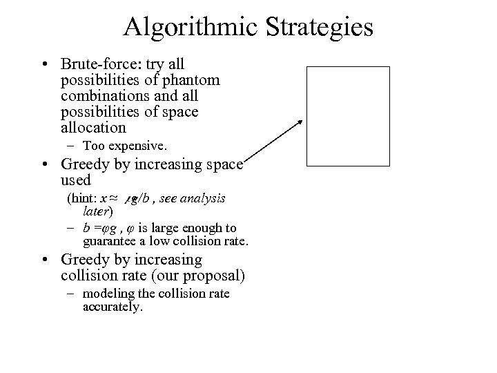 Algorithmic Strategies • Brute-force: try all possibilities of phantom combinations and all possibilities of
