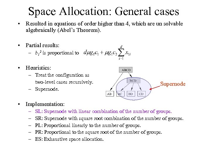 Space Allocation: General cases • Resulted in equations of order higher than 4, which