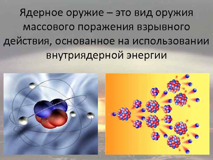 Ядерное оружие – это вид оружия массового поражения взрывного действия, основанное на использовании внутриядерной