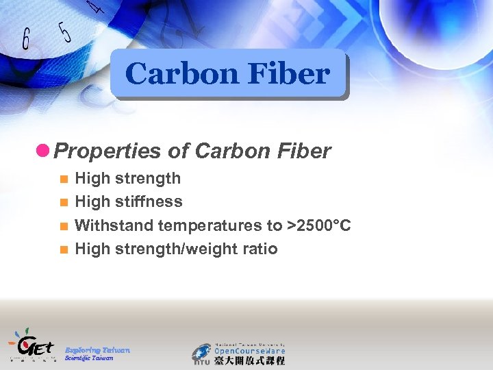 Carbon Fiber l Properties of Carbon Fiber High strength n High stiffness n Withstand