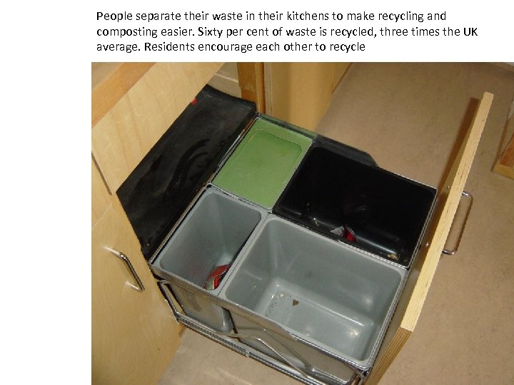 People separate their waste in their kitchens to make recycling and composting easier. Sixty