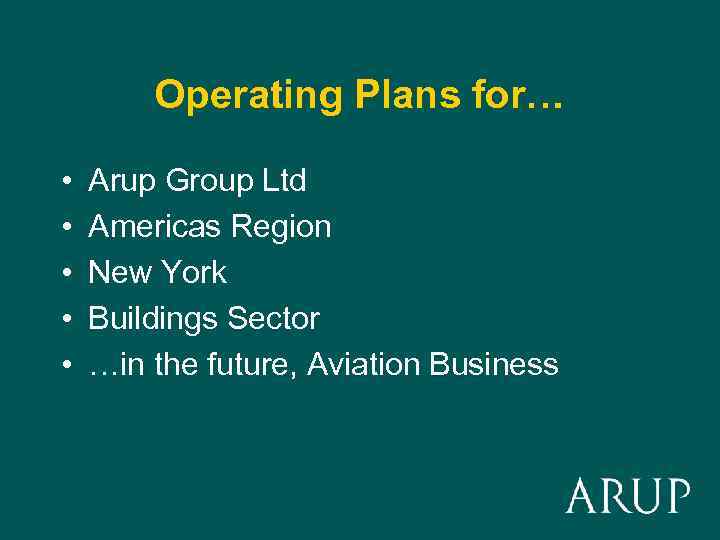 Operating Plans for… • • • Arup Group Ltd Americas Region New York Buildings