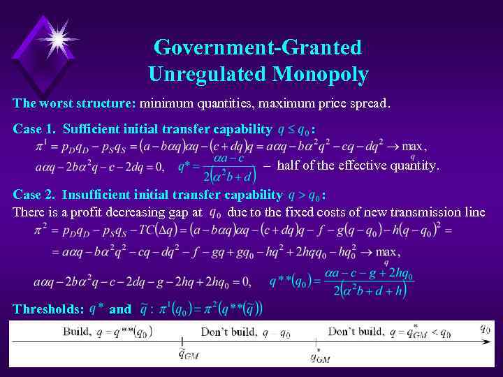 Government-Granted Unregulated Monopoly The worst structure: minimum quantities, maximum price spread. Case 1. Sufficient