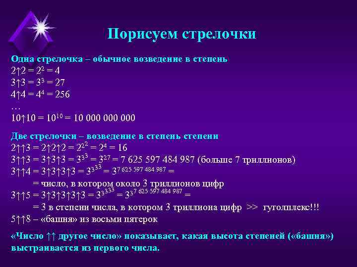 Порисуем стрелочки Одна стрелочка – обычное возведение в степень 2↑ 2 = 22 =