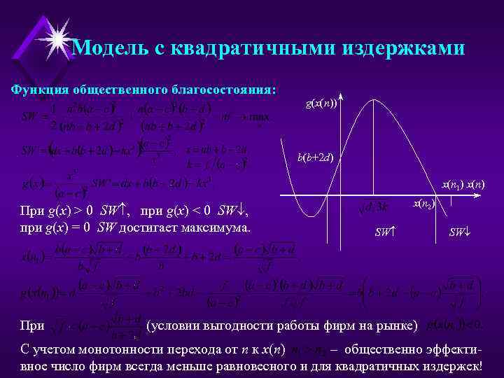 Модель с квадратичными издержками Функция общественного благосостояния: g(x(n)) b(b+2 d) x(n 1) x(n) При