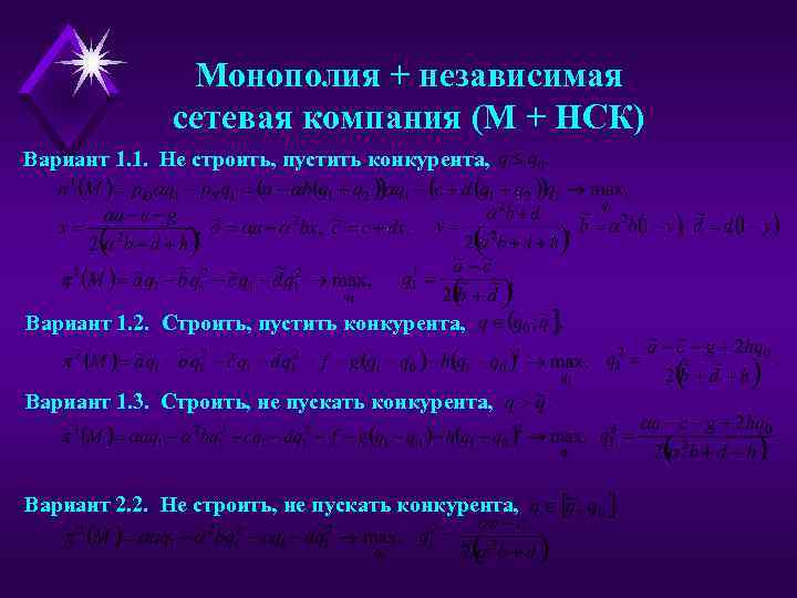 Монополия + независимая сетевая компания (М + НСК) Вариант 1. 1. Не строить, пустить