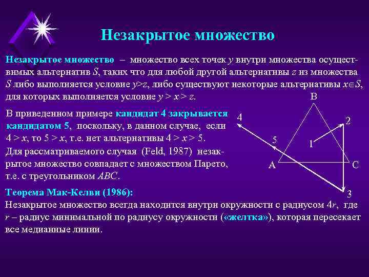 Незакрытое множество – множество всех точек y внутри множества осуществимых альтернатив S, таких что