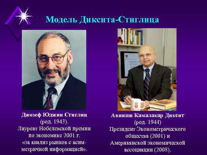 Модель Диксита-Стиглица Джозеф Юджин Стиглиц (род. 1943). Лауреат Нобелевской премии по экономике 2001 г.