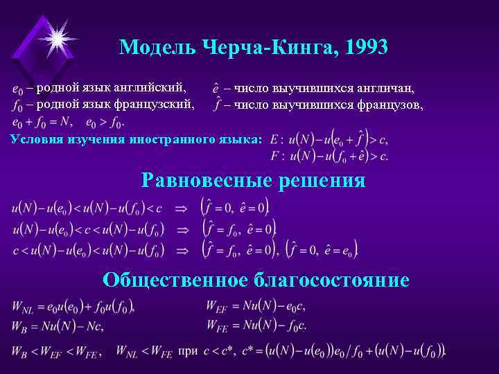 Модель Черча-Кинга, 1993 – родной язык английский, – родной язык французский, – число выучившихся