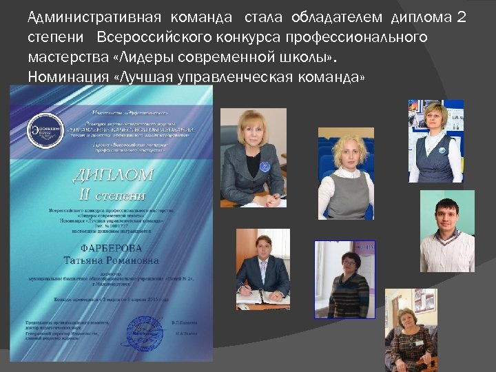 Административная команда стала обладателем диплома 2 степени Всероссийского конкурса профессионального мастерства «Лидеры современной школы»