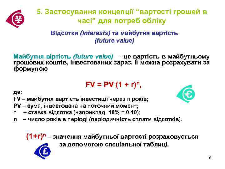 5. Застосування концепції “вартості грошей в часі” для потреб обліку Відсотки (interests) та майбутня