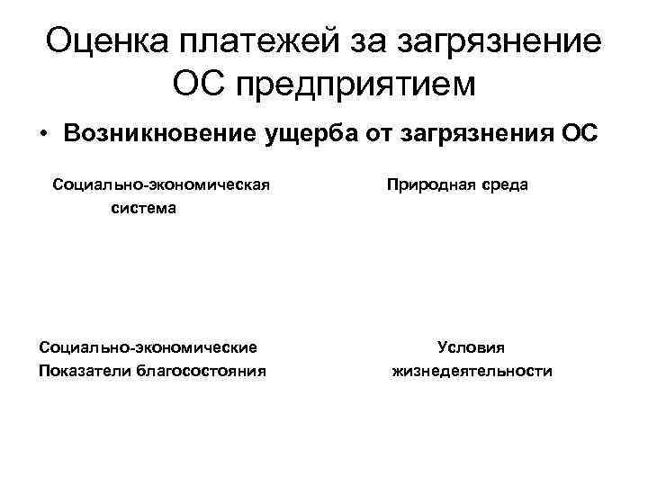 Оценка платежей за загрязнение ОС предприятием • Возникновение ущерба от загрязнения ОС Социально-экономическая система