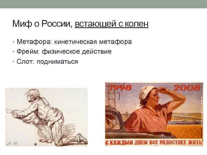Миф о России, встающей с колен • Метафора: кинетическая метафора • Фрейм: физическое действие