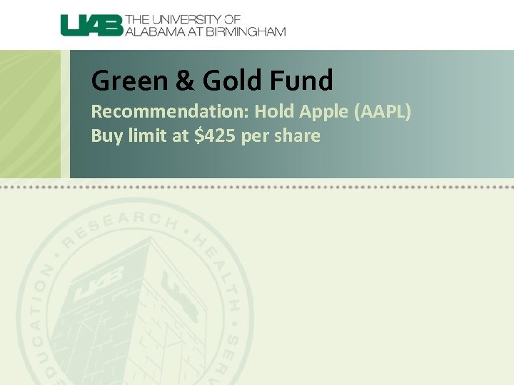 Green Gold Fund Recommendation Hold Apple AAPL