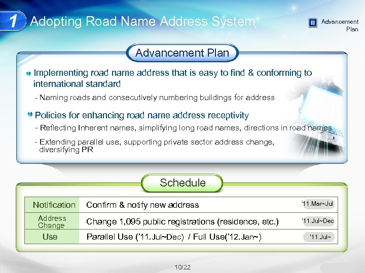 1 Adopting Road Name Address System Advancement Plan Implementing road name address that is