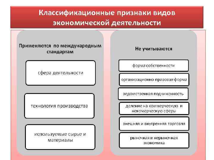 Классификационные признаки видов экономической деятельности 