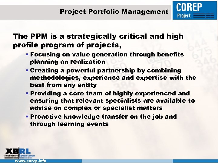 Project Portfolio Management The PPM is a strategically critical and high profile program of
