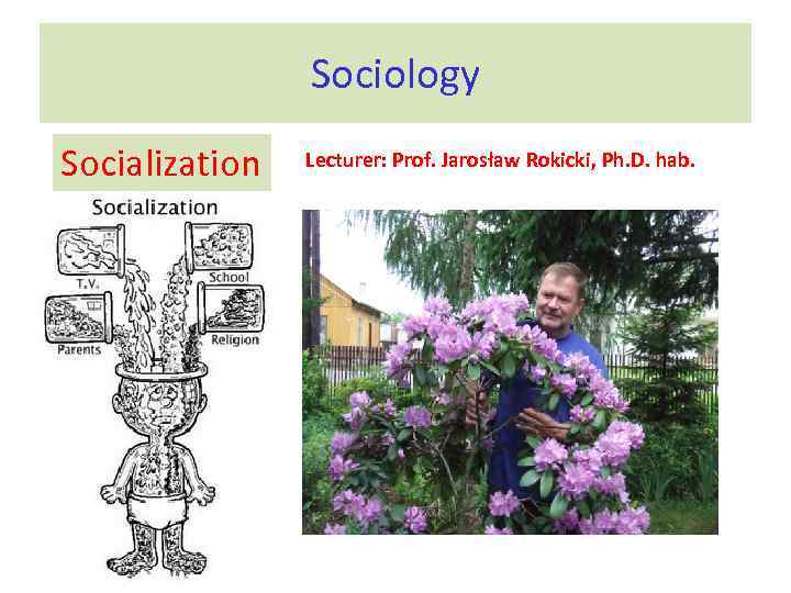 Sociology Socialization Lecturer: Prof. Jarosław Rokicki, Ph. D. hab. 