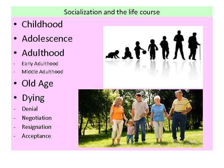 Socialization and the life course • Childhood • Adolescence • Adulthood - Early Adulthood