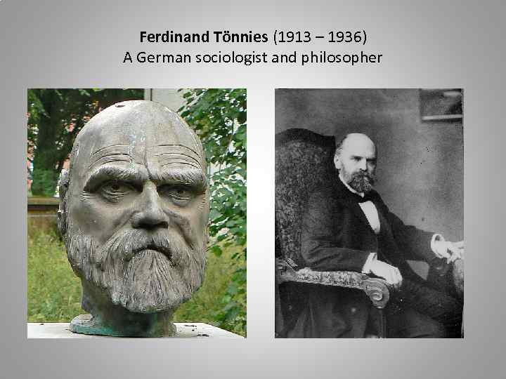 Ferdinand Tönnies (1913 – 1936) A German sociologist and philosopher 