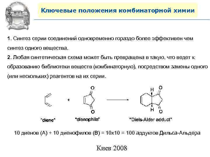 Ключевые положения комбинаторной химии 1. Синтез серии соединений одновременно гораздо более эффективен чем синтез