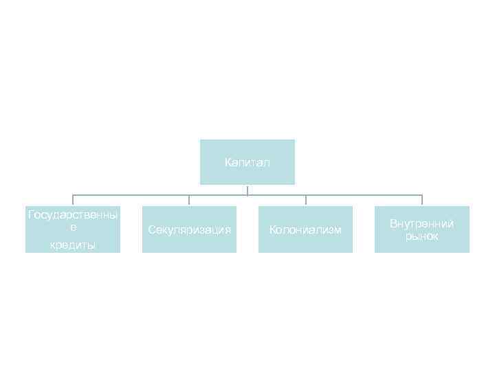 Капитал Государственны е кредиты Секуляризация Колониализм Внутренний рынок 