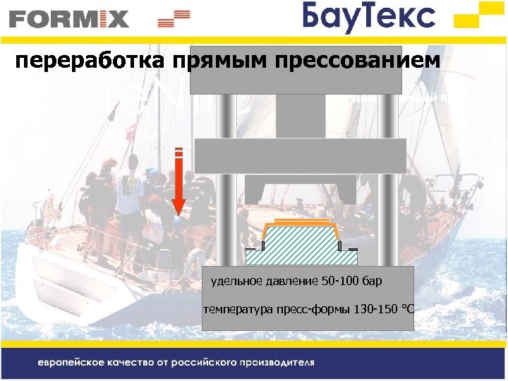 переработка прямым прессованием гидравлический пресс удельное давление 50 -100 бар температура пресс-формы 130 -150