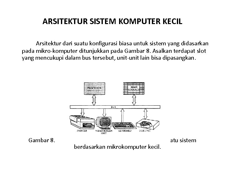 ARSITEKTUR SISTEM KOMPUTER KECIL Arsitektur dari suatu konfigurasi biasa untuk sistem yang didasarkan pada