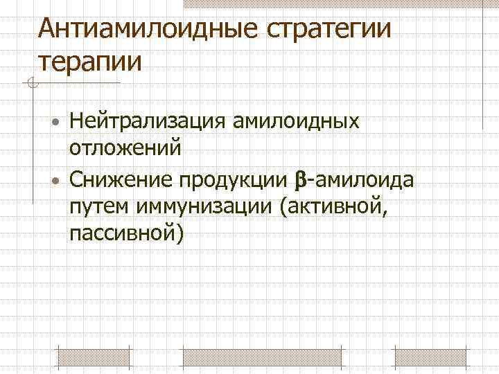 Антиамилоидные стратегии терапии • Нейтрализация амилоидных отложений • Снижение продукции -амилоида путем иммунизации (активной,