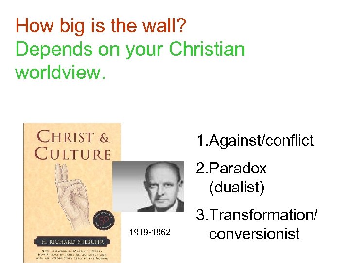 How big is the wall? Depends on your Christian worldview. 1. Against/conflict 2. Paradox