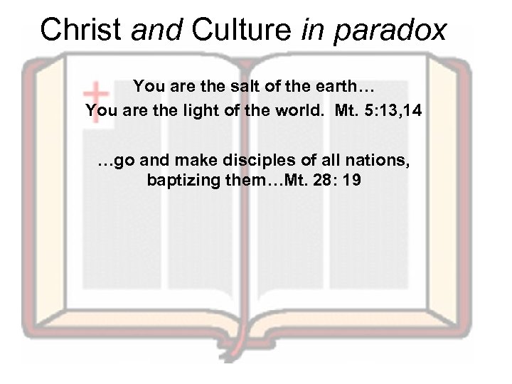 Christ and Culture in paradox You are the salt of the earth… You are