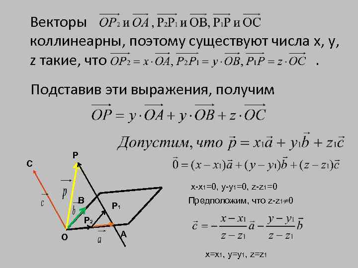 Векторы коллинеарны, поэтому существуют числа х, у, z такие, что. Подставив эти выражения, получим