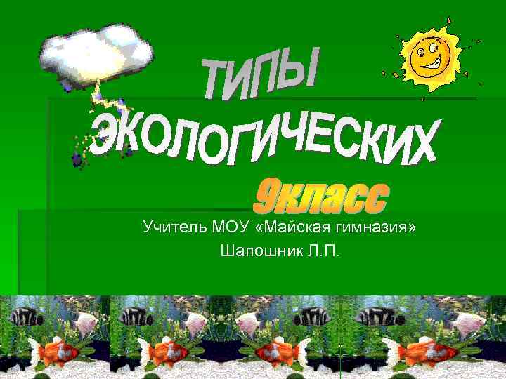 Учитель МОУ «Майская гимназия» Шапошник Л. П. 
