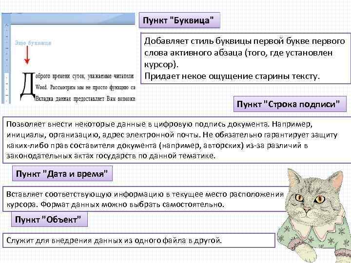 Добавляет стиль буквицы первой букве первого слова активного абзаца (того, где установлен курсор). Придает