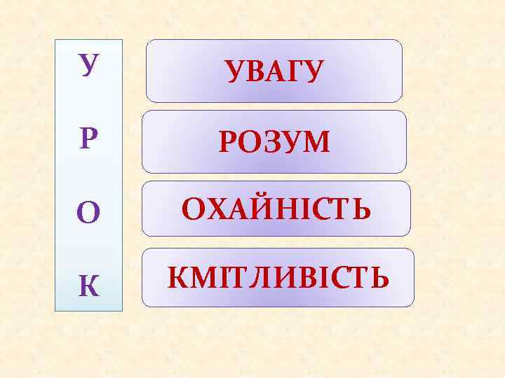 У УВАГУ Р РОЗУМ О ОХАЙНІСТЬ К КМІТЛИВІСТЬ 