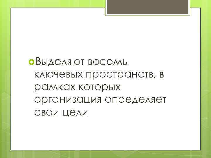  Выделяют восемь ключевых пространств, в рамках которых организация определяет свои цели 